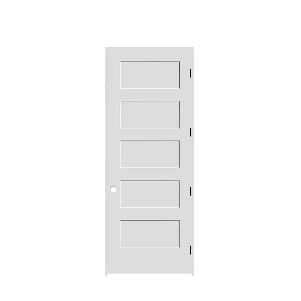 Trimlite 36"x96"x13/8" Primed 5Panel Equal Panel Interior Shaker 71/4" LH Prehung Door Black Hinges 3080pri8405LH1D714 - main